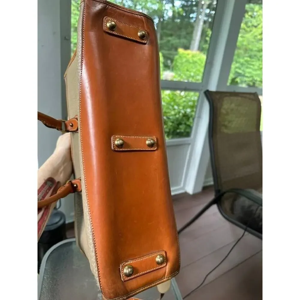 Dooney & Bourke Vintage All Weather Leather Briefcase Bag VGUC Taupe/British Tan